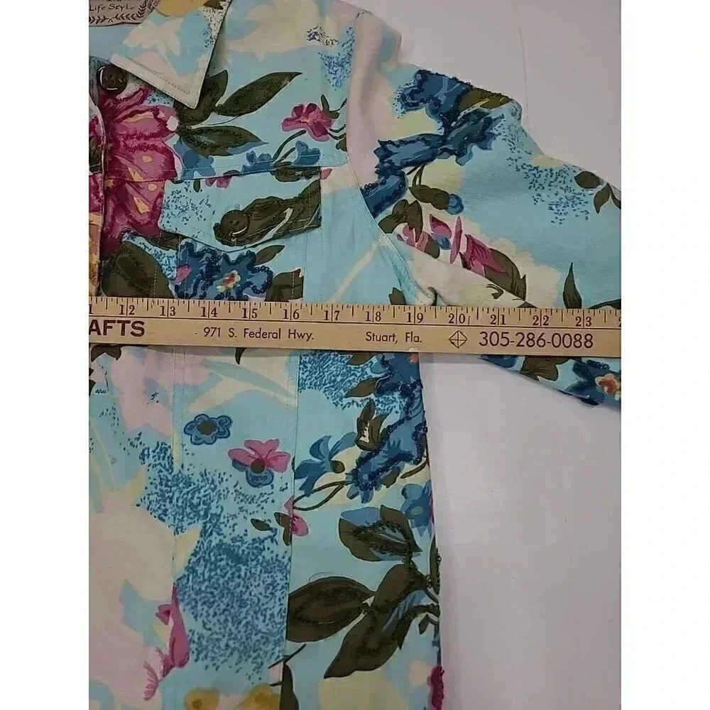 Life Style Blazer Jacket Women's Size Large Lined Colorful Floral Pockets - Picture 4 of 7